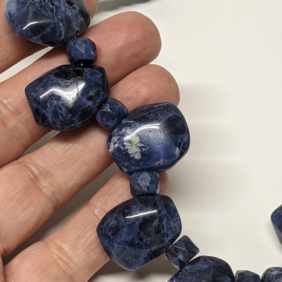Large Sodalite Blue Gemstone Beaded Necklace - Picture 10 of 12